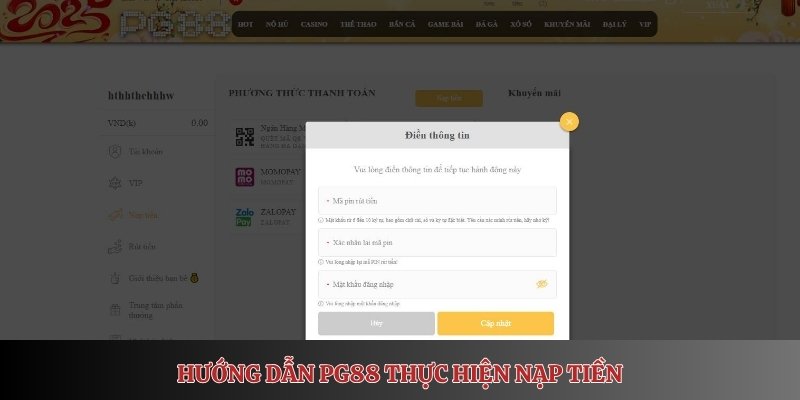 Hướng dẫn PG88 thực hiện nạp tiền